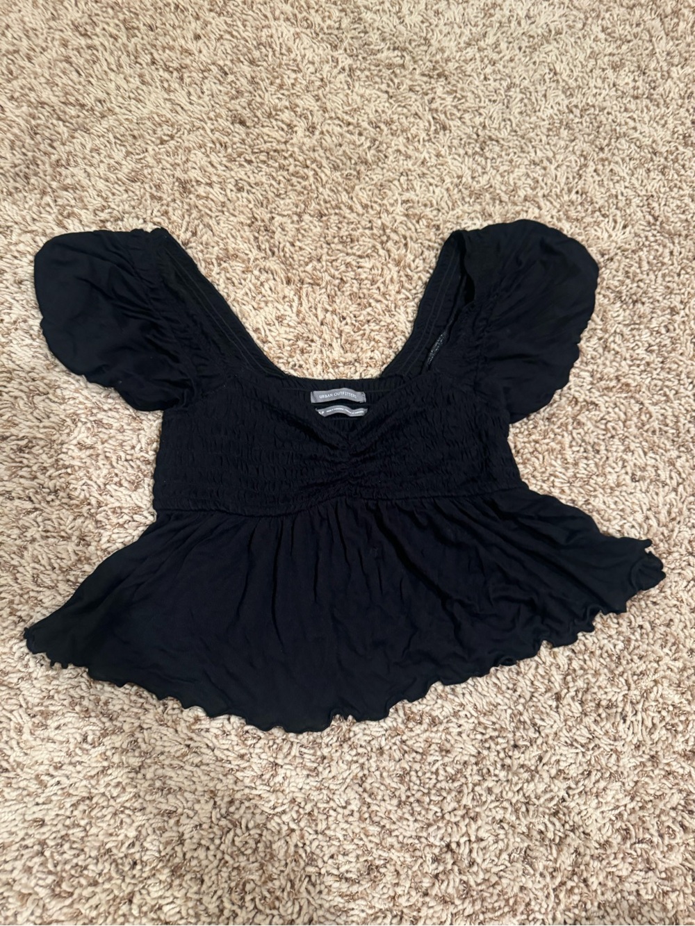 Urban Outfitters Black Smocked Peplum Crop Top